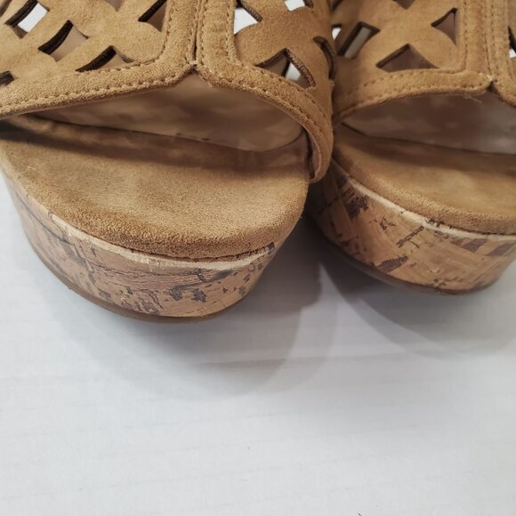 FRANCO SARTO Womens Sandals 8 Shea‎ Cut Out Wedge Cork Leather Tan Chunky Y2K - Picture 7 of 9